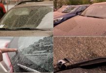 Afrika’dan gelen çöl tozu yağışı etkisine giren Romanya’da araçların üzeri çamurla kaplandı