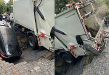 Bükreş’te görünmez kaza: Yol yarıldı, arabalar içine girdi!